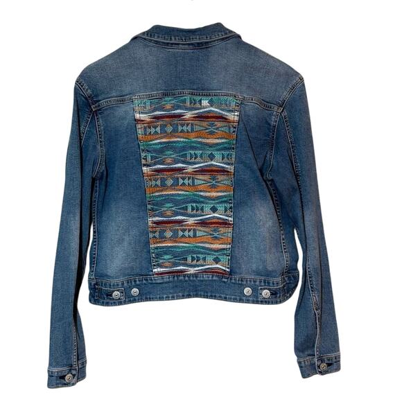 Western Aztec Embroidered Cropped Denim Jean Jacket LuLaRoe Women's Size Medium - Picture 1 of 8